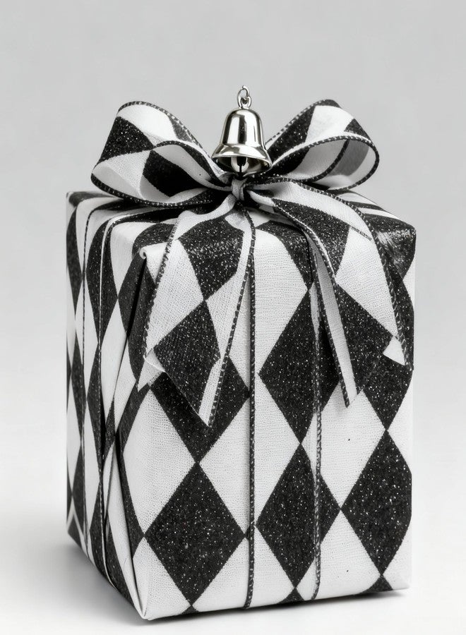 Meseey Black & White Glitter Harlequin Christmas Wired Ribbon - 2.5 Inch x 20 Yards, Wired Edge Fabric Ribbon for Christmas Tree Decor, Gift Wrapping & Holiday Crafts - Image 4